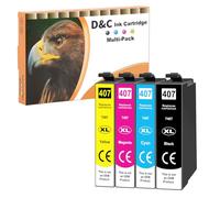 D&C Lot de 4 cartouches d'encre 407XL compatibles avec Epson Workforce Pro WF-4745 WF-4745DTWF (1 noir, 1 cyan, 1 magenta, 1 jaune)