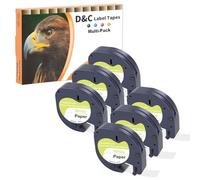D&C Lot de 6 rubans d'étiquettes 91220 pour Dymo LetraTag 12 mm x 4 m, impression noire sur papier d'étiquetage blanc, compatible avec Dymo Letratag LT-100T, 200B, LT-100H, XR, XM