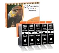 D&C PGI-525 Cartouches d'encre compatibles Canon PGI-525 PGBK pour Canon MG5350 pour PIXMA MG5150 MG5250 IP4800 IP4850 IP4900 IP4950 IP6500 IX6550 MX885 MX715 MG8240. (5 noirs)
