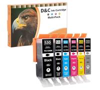 D&C PGI-530 CLI-531 XL Lot de 6 cartouches d'encre compatibles avec Canon 530 531 XL pour Canon Pixma TS8750 TS8751 (gris, PGBK, noir, cyan, magenta, jaune)