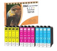 D&C T0715 Cartouches d'encre Compatibles pour Epson T0712 T0713 T0714 pour Epson Stylus D92 SX218 D78 SX410 DX4400 DX7400 B40W BX300F BX610FW DX4050 DX7450 DX8400 SX400 BX600FW DX8450 DX9400F SX110