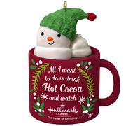 D coration de No l souvenir Hallmark 2019 dat e de l'ann e II Love Hallmark Channel Bonhomme de neige dans une tasse Challenge