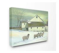 D coration d'int rieur Stupell Moutons devant la ferme Peinture sur toile tendue aux tons verts Art mural multicolore