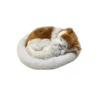 (D)Cute Simulation Sleeping Cat/Dog Plush Doll with Nest Breathing Fluffy Cat/Dog