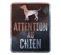 D&D Home, Panneau d'Avertissement Attention au Chien, 25x20x0,3 cm, Version française, Fond Noir, Panneau d'avertissement en métal résistant à la Rouille avec Un Texte Amusant