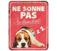 D&D Home, Panneau d'Avertissement Attention au Chien, 25x20x0,3 cm, Version française, Fond Rouge, Panneau d'avertissement en métal résistant à la Rouille avec Un Texte Amusant