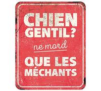D&D Home, Panneau d'Avertissement Attention au Chien, 25x20x0,3 cm, Version française, Fond Rouge, Panneau d'avertissement en métal résistant à la Rouille avec Un Texte Amusant
