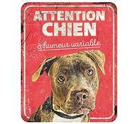 D&D Home, Panneau d'Avertissement Attention au Chien, 25x20x0,3 cm, Version française, Fond Rouge, Panneau d'avertissement en métal résistant à la Rouille avec Un Texte Amusant