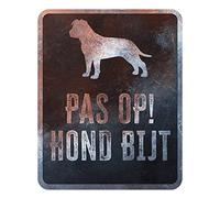 D&D Home, Panneau d'Avertissement Attention au Chien, 25x20x0,3 cm, Version néerlandaise, Fond Noir, Panneau d'avertissement en métal résistant à la Rouille avec Un Texte Amusant