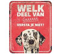 D&D Home, Panneau d'Avertissement Attention au Chien, 25x20x0,3 cm, Version néerlandaise, Fond Rouge, Panneau d'avertissement en métal résistant à la Rouille avec Un Texte Amusant