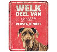 D&D Home, Panneau d'Avertissement Attention au Chien, 25x20x0,3 cm, Version néerlandaise, Fond Rouge, Panneau d'avertissement en métal résistant à la Rouille avec Un Texte Amusant