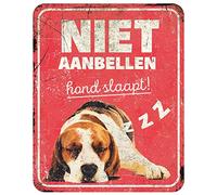 D&D Home, Panneau d'Avertissement Attention au Chien, 25x20x0,3 cm, Version néerlandaise, Fond Rouge, Panneau d'avertissement en métal résistant à la Rouille avec Un Texte Amusant