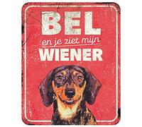 D&D Home, Panneau d'Avertissement Attention au Chien, 25x20x0,3 cm, Version néerlandaise, Fond Rouge, Panneau d'avertissement en métal résistant à la Rouille avec Un Texte Amusant