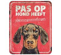 D&D Home, Panneau d'Avertissement Attention au Chien, 25x20x0,3 cm, Version néerlandaise, Fond Rouge, Panneau d'avertissement en métal résistant à la Rouille avec Un Texte Amusant
