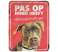 D&D Home, Panneau d'Avertissement Attention au Chien, 25x20x0,3 cm, Version néerlandaise, Fond Rouge, Panneau d'avertissement en métal résistant à la Rouille avec Un Texte Amusant