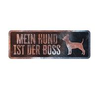 D&D Home, Panneau d'Avertissement Attention au Chien, 40x13x0,3 cm, Version Allemande, Fond Noir, Panneau d'avertissement en métal résistant à la Rouille avec Un Texte Amusant