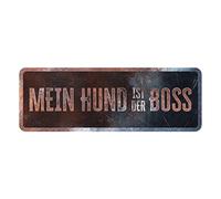 D&D Home, Panneau d'Avertissement Attention au Chien, 40x13x0,3 cm, Version Allemande, Fond Noir, Panneau d'avertissement en métal résistant à la Rouille avec Un Texte Amusant