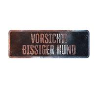 D&D Home, Panneau d'Avertissement Attention au Chien, 40x13x0,3 cm, Version Allemande, Fond Noir, Panneau d'avertissement en métal résistant à la Rouille avec Un Texte Amusant