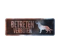 D&D Home, Panneau d'Avertissement Attention au Chien, 40x13x0,3 cm, Version Allemande, Fond Noir, Panneau d'avertissement en métal résistant à la Rouille avec Un Texte Amusant