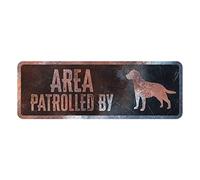 D&D Home, Panneau d'Avertissement Attention au Chien, 40x13x0,3 cm, Version Anglaise, Fond Noir, Panneau d'avertissement en métal résistant à la Rouille avec Un Texte Amusant