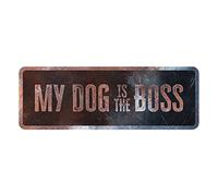 D&D Home, Panneau d'Avertissement Attention au Chien, 40x13x0,3 cm, Version Anglaise, Fond Noir, Panneau d'avertissement en métal résistant à la Rouille avec Un Texte Amusant