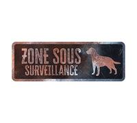 D&D Home, Panneau d'Avertissement Attention au Chien, 40x13x0,3 cm, Version française, Fond Noir, Panneau d'avertissement en métal résistant à la Rouille avec Un Texte Amusant