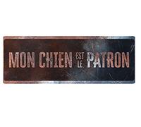 D&D Home, Panneau d'Avertissement Attention au Chien, 40x13x0,3 cm, Version française, Fond Noir, Panneau d'avertissement en métal résistant à la Rouille avec Un Texte Amusant