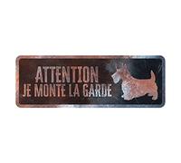 D&D Home, Panneau d'Avertissement Attention au Chien, 40x13x0,3 cm, Version française, Fond Noir, Panneau d'avertissement en métal résistant à la Rouille avec Un Texte Amusant