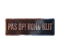 D&D Home, Panneau d'Avertissement Attention au Chien, 40x13x0,3 cm, Version néerlandaise, Fond Noir, Panneau d'avertissement en métal résistant à la Rouille avec Un Texte Amusant