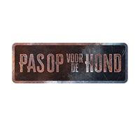 D&D Home, Panneau d'Avertissement Attention au Chien, 40x13x0,3 cm, Version néerlandaise, Fond Noir, Panneau d'avertissement en métal résistant à la Rouille avec Un Texte Amusant