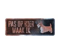 D&D Home, Panneau d'Avertissement Attention au Chien, 40x13x0,3 cm, Version néerlandaise, Fond Noir, Panneau d'avertissement en métal résistant à la Rouille avec Un Texte Amusant