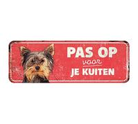 D&D Home, Panneau d'Avertissement Attention au Chien, 40x13x0,3 cm, Version néerlandaise, Fond Rouge, Panneau d'avertissement en métal résistant à la Rouille avec Un Texte Amusant