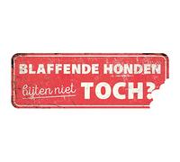 D&D Home, Panneau d'Avertissement Attention au Chien, 40x13x0,3 cm, Version néerlandaise, Fond Rouge, Panneau d'avertissement en métal résistant à la Rouille avec Un Texte Amusant