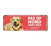 D&D Home, Panneau d'Avertissement Attention au Chien, 40x13x0,3 cm, Version néerlandaise, Fond Rouge, Panneau d'avertissement en métal résistant à la Rouille avec Un Texte Amusant