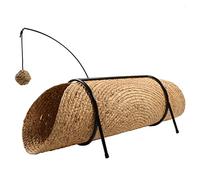 D&D Home, Tunnel de Jeu Reina pour Chats 80x36x25 cm Beige, en Jacinthe d'eau, Monture en métal Noir avec Embouts en Caoutchouc, Crochet avec Cloche en Jacinthe d'eau, Emballé à Plat