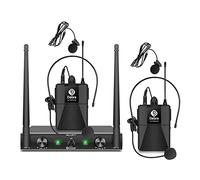 D Debra Audio AU200 Pro UHF Système de Microphone sans Fil à 2 canaux avec Casque Cravate sans Fil, récepteur en métal, idéal pour karaoké (2 Microphones de Poche)