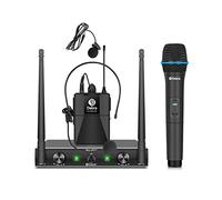 D Debra Audio AU200 Pro UHF Système de Microphone sans Fil à 2 canaux avec Casque Cravate sans Fil, récepteur en métal,idéal pour karaoké(1 Microphones à Main et 1 Microphones de Poche)