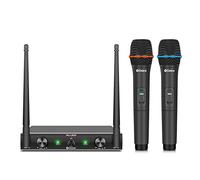 D Debra Audio AU200 Pro UHF Système de Microphone sans Fil à 2 canaux avec Casque Cravate sans Fil, récepteur en métal, idéal pour karaoké (2 Microphones à Main)