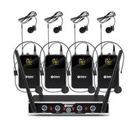 D Debra Audio Pro DU4004 Système de Micros sans Fil UHF 4 Canaux, Micro-Casque et Lavalier, Parfait pour Réunions, Églises et Discours (4 Micros de Poche)