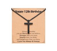 D Dongjiangjin Gift Collier avec croix noire - Cadeau d'anniversaire « I Love You Always and Forever », Acier inoxydable, Pas de gemme