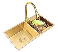D Évier de cuisine à double cuve en acier inoxydable 304 avec robinet extractible et kit de montage 82 x 45 x 22 cm pour une utilisation domestique et extérieure