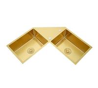 D Évier de cuisine d'angle à double cuve en acier inoxydable fait à la main 9 kits disponibles Kit C 860 x 860 x 220 mm Kit E & Slish Design pour cuisines modernes