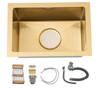 D Évier de cuisine en acier inoxydable à cuve unique Multifonctionnel Design encastré/goutte carré fait à la main avec panier en D 38 x 26 x 21 cm pour cuisines modernes.