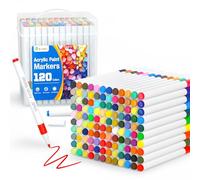 D-FantiX 120 Couleurs Feutre Acrylique pour Enfants et Adultes, Marqueur Peinture Acrylique Pinceau Pour Papier, Verre, Galet, Métal, Plastique, Bois, Oeuf, Céramique, Textile