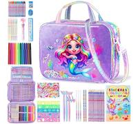 D-FantiX Kit Coloriage Enfants Parfumés aux avec Sac à main Sirène, Set d'art pour Enfants 63 pièces Kit Dessin, Crayons, Stylos de Couleur, Autocollants, Licorne Jouet Cadeau fille 4 5 6 7 8-12 ans