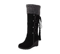D G Genou Hign Booties Long pour Femmes Chaussures De Neige Bottes Bottes Femmes Bottes Perforées, Noir , 39 EU