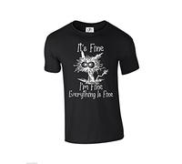 D&H CLOTHING UK C'est bien, je vais bien, tout va bien, T-Shirt drôle de dessin animé de chat, T-Shirt noir