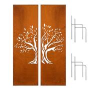 D&L Lasertec Lot de 2 panneaux de protection de jardin en métal effet rouille 160x50 cm avec motif arbre, incluant des ancres de sol
