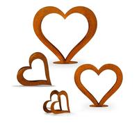D&L Lasertec Panier à bois de cheminée, en forme de cœur en métal, rouille, patine, étagère en bois - Décoration - Set L+M+S