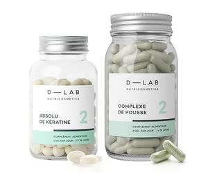 D-LAB Duo Nutrition Capillaire | 3 Mois de Complément Alimentaire Cheveux | Vitamines Vegan pour Revitalisation, Croissance et Renforcement avec Absolu de Kératine et Complexe de Pousse